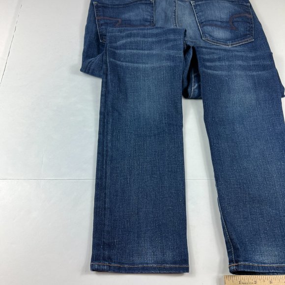 American Eagle Jean Women 8 Skinny Dark Blue Whisker Cone Stretch Denim USA Made - Picture 12 of 16